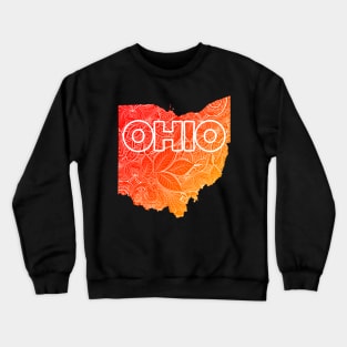 Colorful mandala art map of Ohio with text in red and orange Crewneck Sweatshirt